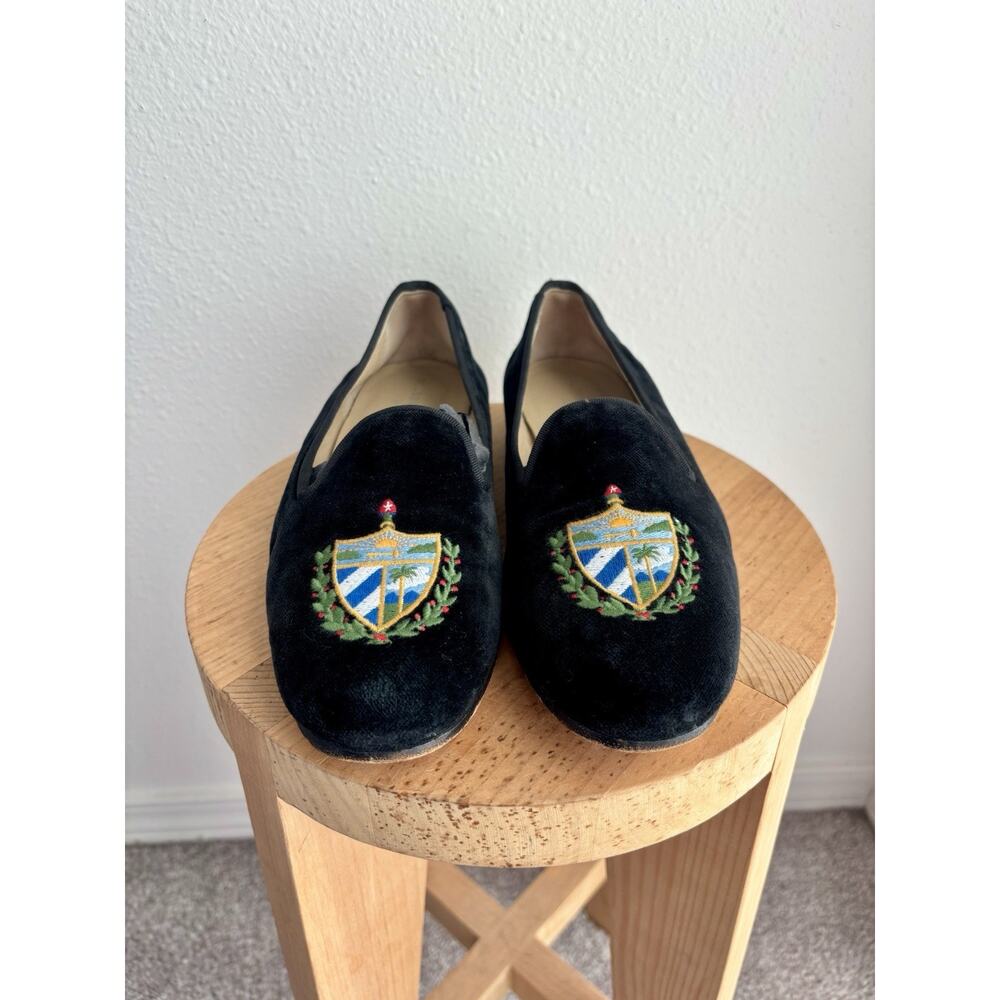 Women's Stubbs & Wootton Black Velvet Crest Shoes Slippers Sz 6.5 - Picture 3 of 13
